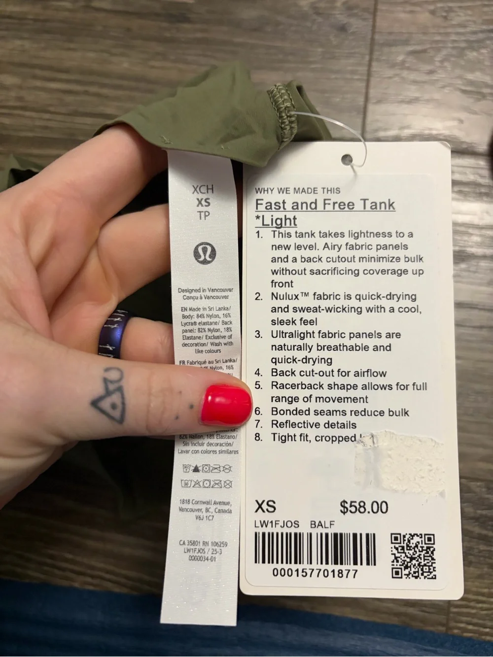 NWT Lululemon Fast and Free Tank Top *Light (Bay Leaf) Size XS